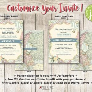Editable Travel Baby Shower Invitation Boy Map Baby Shower Hot Air