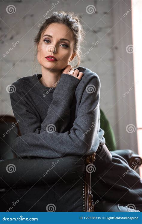 Portrait Of Beautiful Tender Brunette Girl Stock Image Image Of Female Portrait