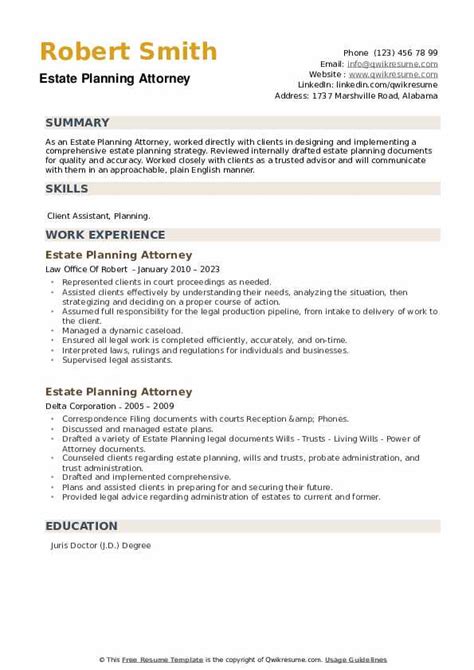 10 Estate Planning Attorney Resume Samples And Templates For 2025