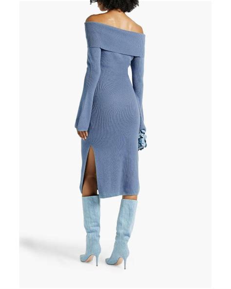 Naadam Off The Shoulder Wool And Cashmere Blend Midi Dress In Blue Lyst