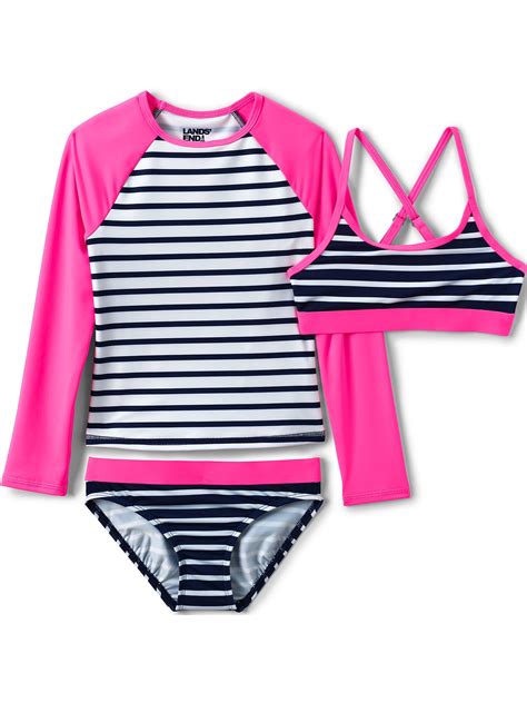 Lands End Girls Slim Rash Guard Swim Top Bikini Top And Bottoms Upf