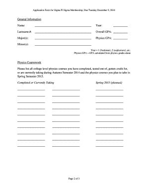 Fillable Online Physics Ohio State Application Form For Sigma Pi Sigma