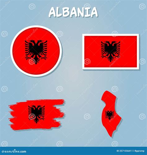 Map of Albania with Flag As Texture Isolated on Grey Vector