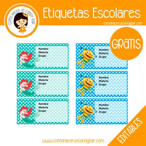 Blog De Imprimibles Gratis Para Tu Fiesta Etiquetas Escolares La Sirenita