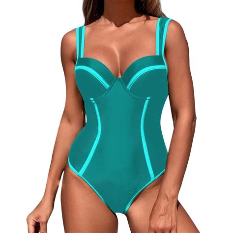 Afdoent Womens One Piece Swimsuit Women S Color Block High Waisted Sexy Bikini Covers The Belly