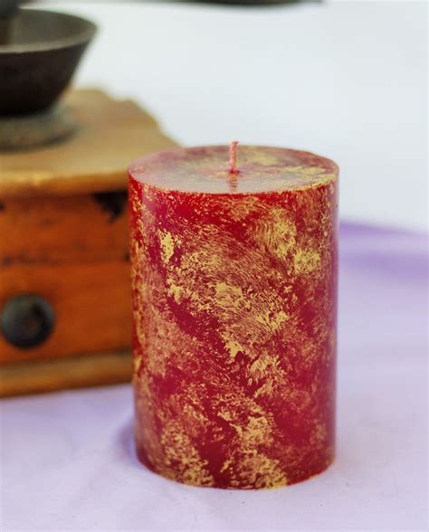 Red Gold Pillar Candle Strawberry Scented Painted Candle Etsy