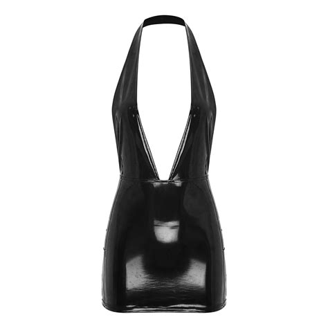 Womens Dress Sexy Leather Lingerie Bodycon Deep V Neck Backless Nightclub Party Ebay