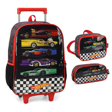 Mochila Escolar Rodinha Lancheira Estojo Hot Wheels Luxcel Lika Bijuterias