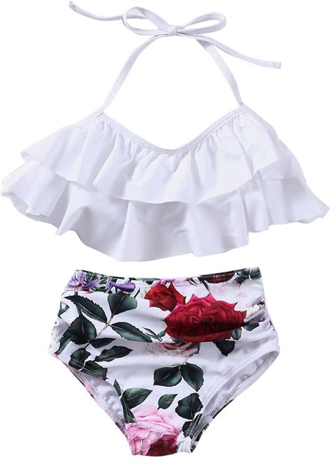 Buy Xunyu Girls Swimsuit Falbala High Waisted Bathing Suit Halter Neck Bikini Swimwear Online At