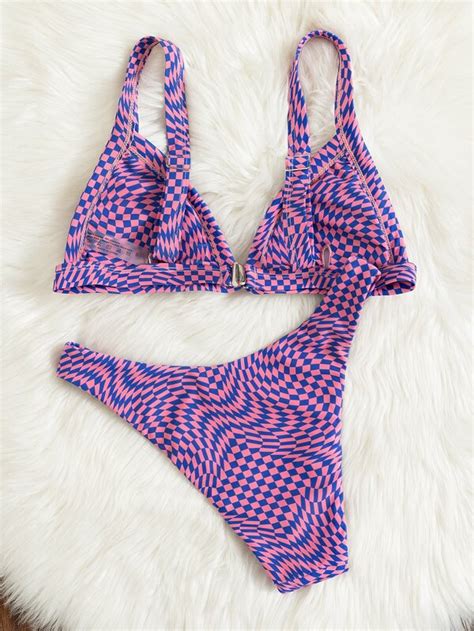 SHEIN Swim Vcay Abstract Fluid Pattern High Cut Bikini Swimsuit SHEIN USA