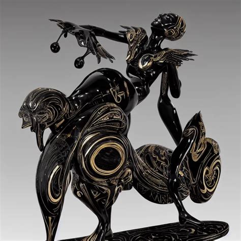 Fine Art Statue Of Black Egyptian God On A Surrealist Stable