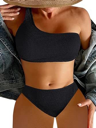 Amazon Sweatyrocks Women S Pieces Bikini Set Textured One Shoulder Bikini Swimsuit Summer