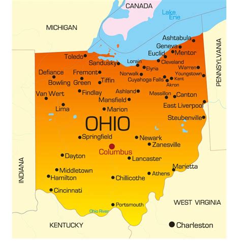 Map of Ohio and Flag | Ohio Road, Counties, Cities and Outline Map
