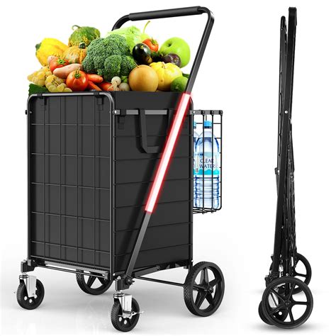 Folding Shopping Cart with 360° Rolling Swivel Wheels & Brakes - 4.3ft³