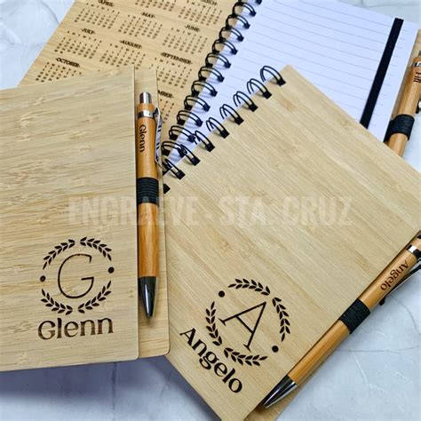 Personalized Bamboo Notebook With Personalized Bamboo Pen Both With