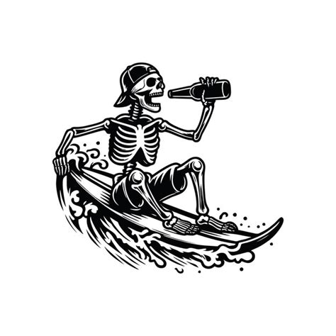 Premium Vector Skull Surfing Drinking Design Illustration