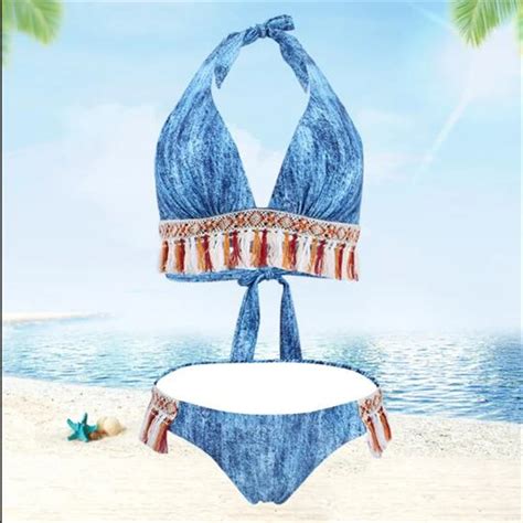 Denim Sexy Swimsuit 2019 Swimwear Women Bikini Set Tassel Bikinis Biquini Bathing Suit Women