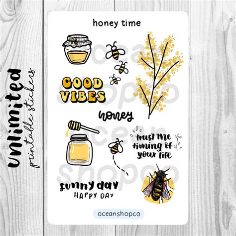 Printable Honey Time Aesthetic Stickers / Bullet Journal - Etsy