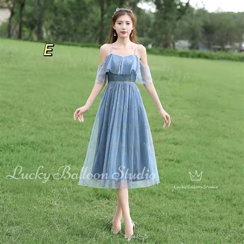 Elegant Bridesmaid Dress Dusty Blue Sequined Medium Length Wedding