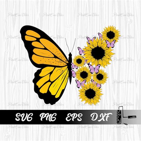 Sunflower Butterfly Svg Sunflower Svg Butterfly Svg Etsy Canada