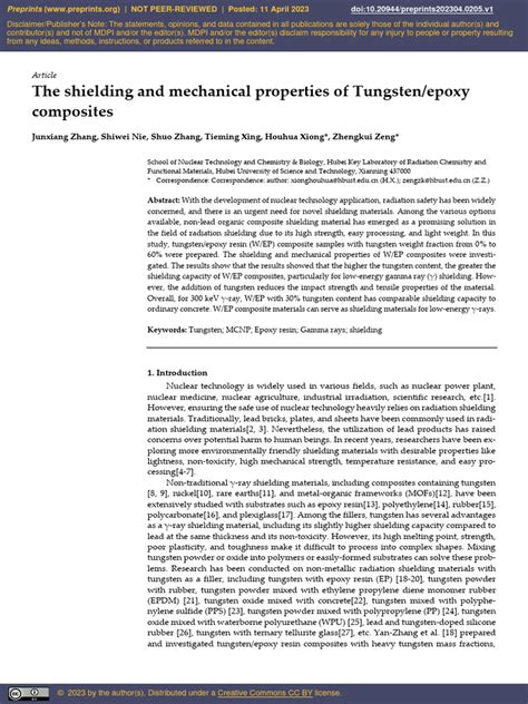 The Shielding and Mechanical Properties of Tungste | PDF | Composite ...