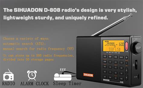 SIHUADON D-808 Portable Digital Radio FM SW MW LW SSB RDS DSP Air Band ...