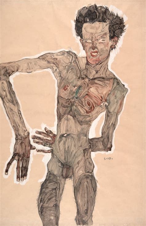 Nude Self Portrait Grimacing By Egon Schiele