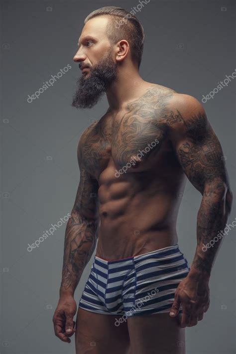 Fashinable Mude Tattooed Man With Beard Stock Photo Fxquadro 86694564