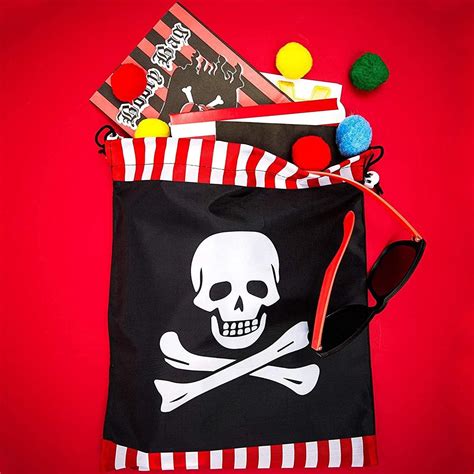 Pirate Favor Bags Pack Of 12 Pirate Skull Drawstring Party Etsy