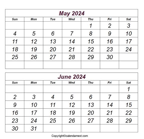May June 2024 Calendar Calendar Next