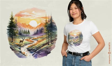 Forest Landscape T Shirt Design Psd Editable Template
