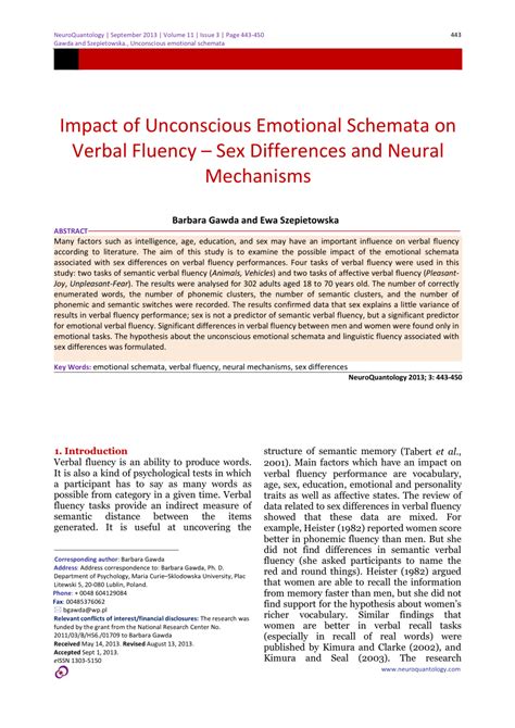 Pdf Impact Of Unconscious Emotional Schemata On Verbal Fluency Sex Differences And Neural