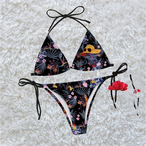 Night Tropical Pabst Blue Ribbon Triangle Beach Bikini Tw