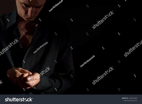 Man Wears Dark Shirt On Naked Stock Photo 1406453489 Shutterstock