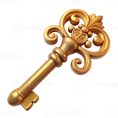 golden ornate key  render  png