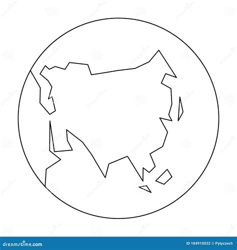 Simplified Outline Earth Globe With Map Of World Focused On Asia