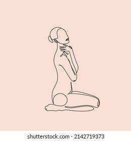 Naked Woman Standing Back One Line Stock Vector Royalty Free