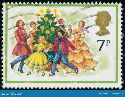 Vintage Stamp Printed In Great Britain Shows Christmas Editorial