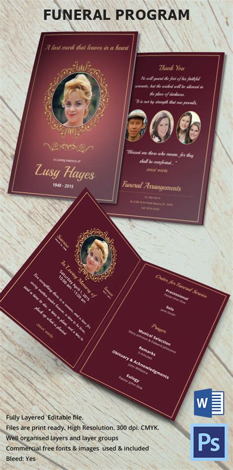 funeral program templates  word  psd documents