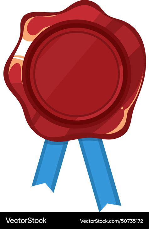 Red Rubber Seal With Blue Ribbon Cartoon Wax Vector Image
