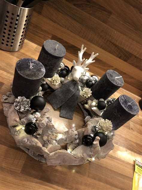 DIY Adventskranz Schwarz Grau Silber Deko Weihnachten Silber