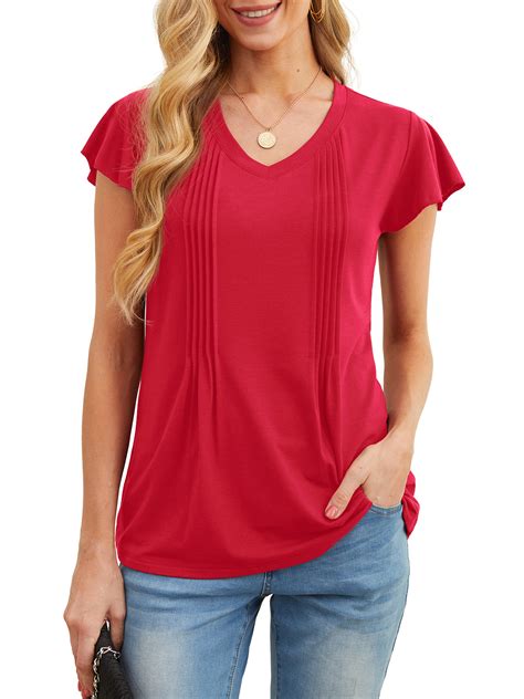 Cueply Womens Casual Tops Summer Short Sleeve V Neck T Shirts Loose Tunic Tops