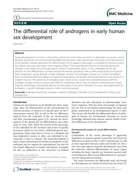 PDF The Differential Role Of Androgens In Early Human Sex Development