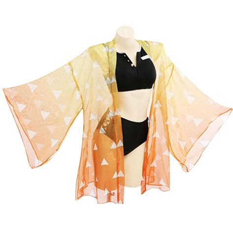 Demon Slayer Swimsuit Rengoku Kyoujurou Bikini Swimwear With Beach Cover Up Anime Cosplay