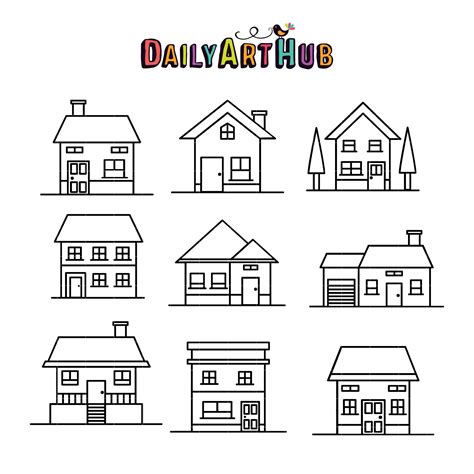 Houses Outline Clip Art Set Daily Art Hub Free Clip Art Everyday