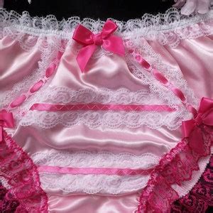 Baby Pink Satin Sissy Panties Girly Bikini Style Knickers Lace Ribbon Bows Made To Order