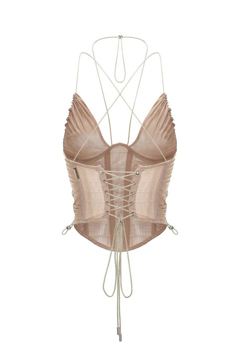 Haut Façon Corset en Tulle à Lacets Nude en 2024 Corset Haut corset