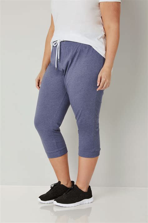 Blue Cropped Joggers With Elasticated Waistband Plus Size 16 To 36