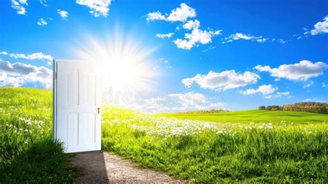 Surreal Open Door To Bright Spring Landscape Stock Photo Image Of