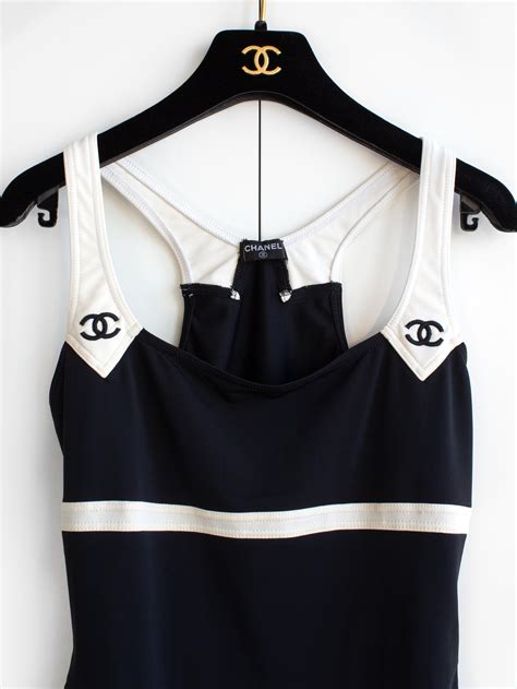 Chanel Vintage Cruise 1996 Black White CC Logo 96C One-piece Swimsuit